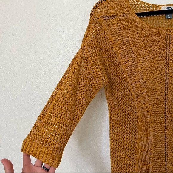 2/$30 Old Navy Open Weave 3/4 sleeve sweater in mustard yellow SZ M - Picture 5 of 13
